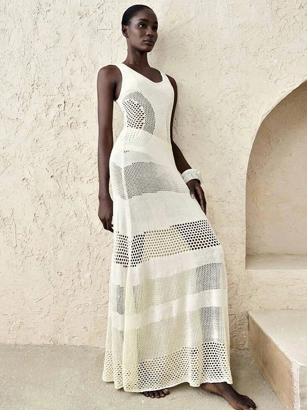 Nordstrom Sleeveless Open Stitch Maxi Sweater Dress White
